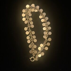 Vintage gold tone 7 inches link bracelet w/ discs and spring ring clasp